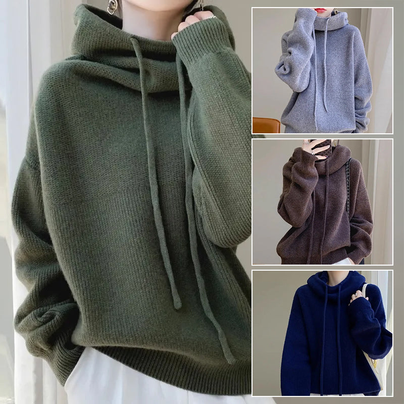 Collage of green, gray, brown, and blue hoodies with a person wearing each color.